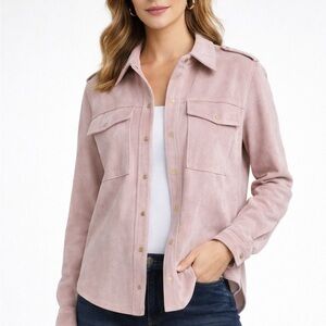 Tribal Jeans Blush Pink Velvety Utility Shirt Jacket, Snap Front- P/S
